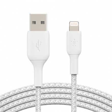 BELKIN kabel oplétaný USB-A - Lightning, 2m, bílý, CAA002bt2MWH