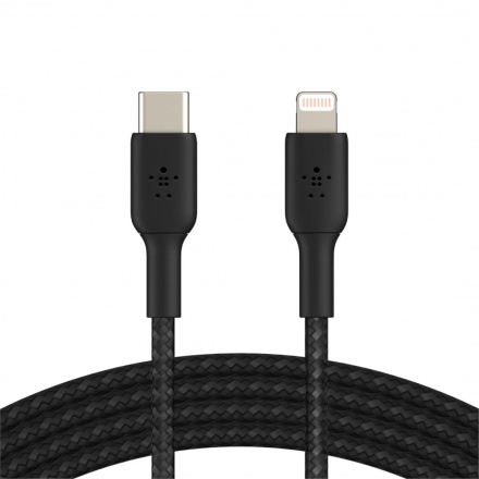 BELKIN kabel oplétaný USB-C - Lightning, 1m, černý, CAA004bt1MBK