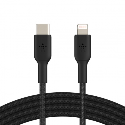 BELKIN kabel oplétaný USB-C - Lightning, 2m, černý, CAA004bt2MBK