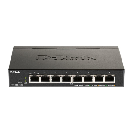 D-Link DGS-1100-08PV2 Smart Switch 8xGb PoE+fanles, DGS-1100-08PV2/E