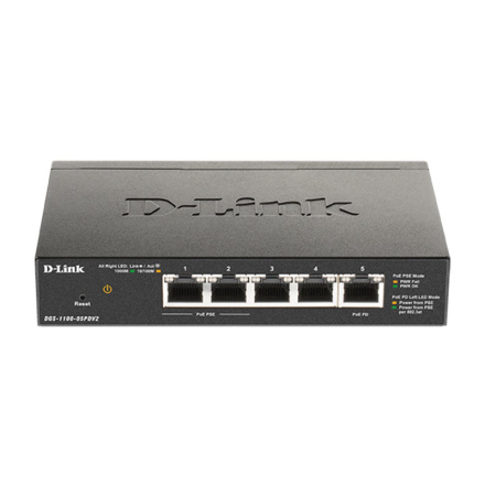 D-Link DGS-1100-05PDV2 5-Port Gigabit PoE Smart Managed Switch with 1 PD port, DGS-1100-05PDV2