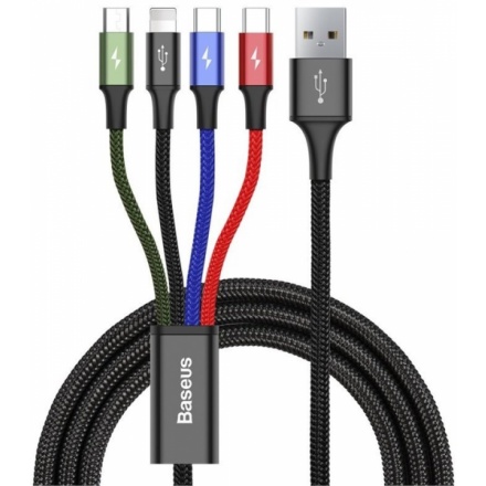 Baseus CA1T4-B01 Fast 4in1 Kabel Lightning, 2x USB-C, MicroUSB 3.5A 1.2m Black, 6953156278493