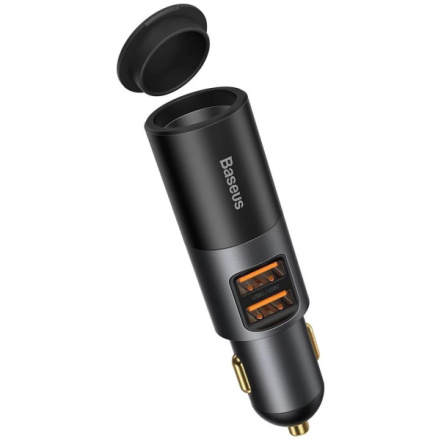 Baseus CCBT-D0G Share Together Car Charger with Cigarette Lighter Port 2x USB, 120W Grey, 6953156206700