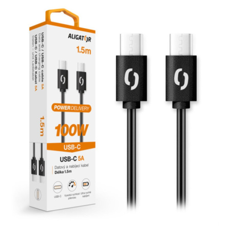 Datový kabel ALIGATOR POWER 100W, USB-C/USB-C 5A, 1,5m černý, DATKP46