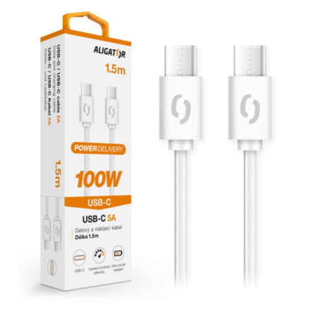 Datový kabel ALIGATOR POWER 100W, USB-C/USB-C 5A, 1,5m bílý, DATKP47