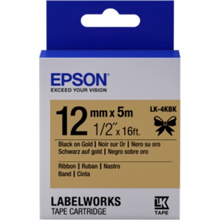 EPSON POKLADNÍ SYSTÉMY Epson zásobník se štítky – saténový pásek, LK-4KBK černá / zlatá, 12 mm (5 m), C53S654001