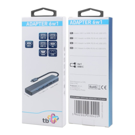 TB Touch USB C 6v1 - HDMI, USBx3, PD, RJ-45, AKTBXVA6W1U3HRJ