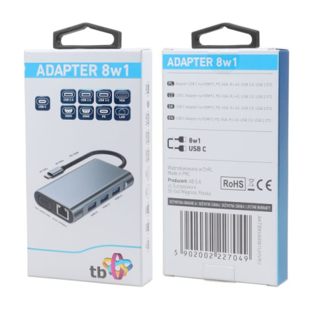 TB Touch USB C 8v1 - HDMI 2x, USB, VGA, RJ45, PD, AKTBXVA8W1UHVRJ