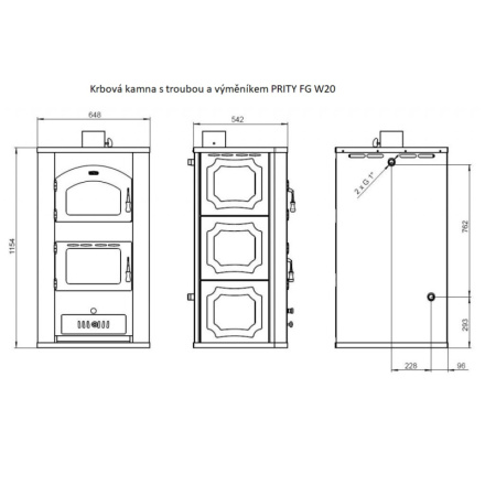 Krbová kamna s troubou a výměníkem PRITY FG W20 černá, 165