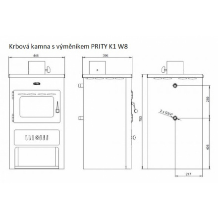 Krbová kamna s výměníkem PRITY K1 W8 černá, 192