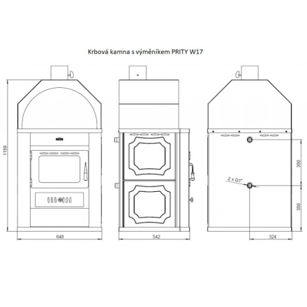 Krbová kamna s výměníkem PRITY W17 černá, 259