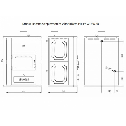 Krbová kamna s teplovodním výměníkem PRITY WD W24, 264 černá