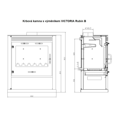 Krbová kamna s výměníkem VICTORIA Rubin B, červená, 7037