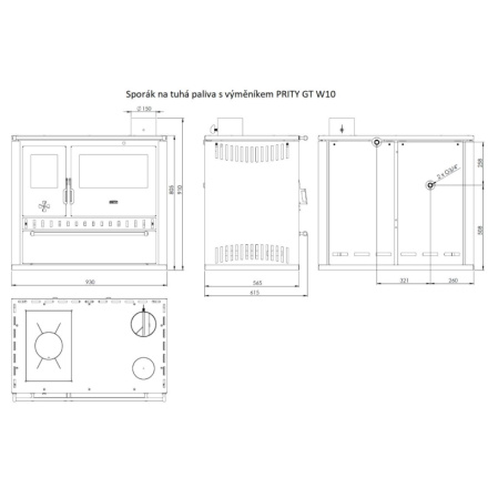 Sporák na tuhá paliva s teplovodním výměníkem PRITY GT W10 FI S DR, nerezová trouba, slonová kost, levá, 7177