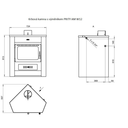 Krbová kamna s výměníkem PRITY AM W12 černá, 718