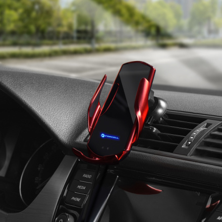 FORCELL car holder with wireless charging automatic sensor + magnetic adapters HS1 15W red 440818