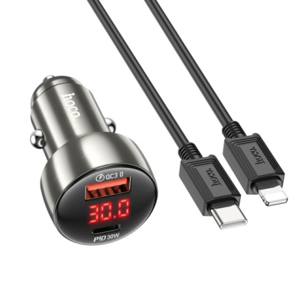 HOCO car charger USB QC 3.0 + Type C + cable Type C to Type CPD 48W Leader Z50 metal grey 593008