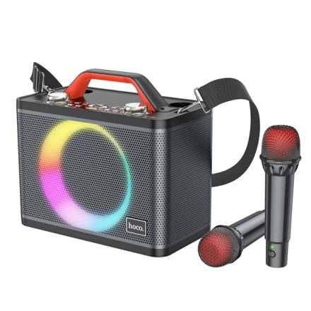 HOCO wireless speaker dancer outdoor karaoke + 2x wirelles microphone LED Jenny BS57 black (+ FBT, TF, USB, AUX) 593049
