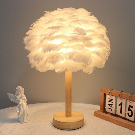 Table lamp bedside feather Art Deco white CBDPH 599212