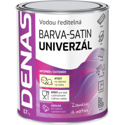 DENAS UNIVERZÁL-SATIN vrchní barva na dřevo, kov a beton, 0240 hnědá tmavá, 0,7 kg