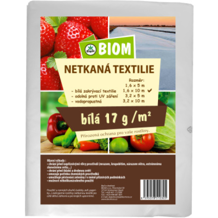 Biom netkaná textílie bílá 17 g/m² velikost 1,6 x 10 m