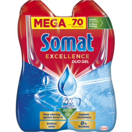 Somat gel do myčky Excellence Duo pro hygienickou čistotu, 2× 630 ml, 70 dávek