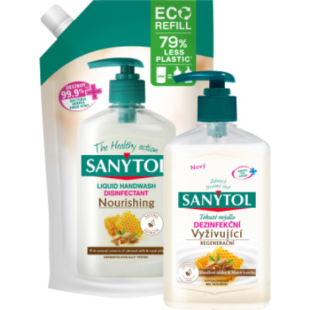 Sanytol tekuté mýdlo dezinfekční vyživující pumpička a náplň, 250 + 500 ml