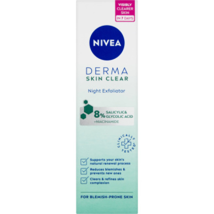Nivea Derma Skin Clear Noční exfoliační pleťový peeling 40 ml