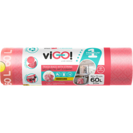 viGO! Premium pytle na odpad zatahovací, parfémované, 30 µ, 71 × 64 cm, 60 l, 10 ks