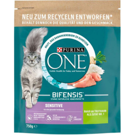 Purina One Sensitive granule pro kočky s krůtím a rýží, 800 g