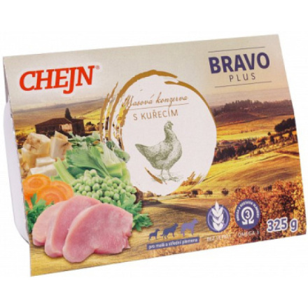Chejn Bravo PLUS s kuřecím a zeleninou pro malé a střední psy, 325 g