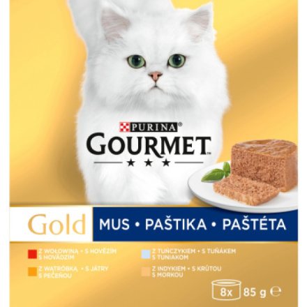 Purina Gourmet Gold pro kočky, tuňák, játra, krůta, hovězí paštika, 8x85 g