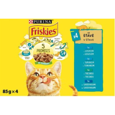 Friskies kapsičky pro kočky losos, tuňák, treska, sardinka ve šťávě, 4× 85 g