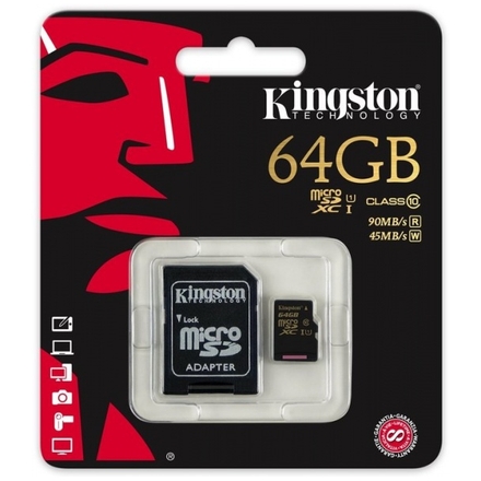 Kingston microSDXC 64GB UHS-I + adaptér SDCA10/64GB