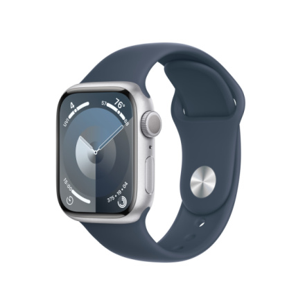 Apple Watch Series 9 41mm Stříbrný hliník s ledově modrým sportovním řemínkem - S/M MR903QC/A