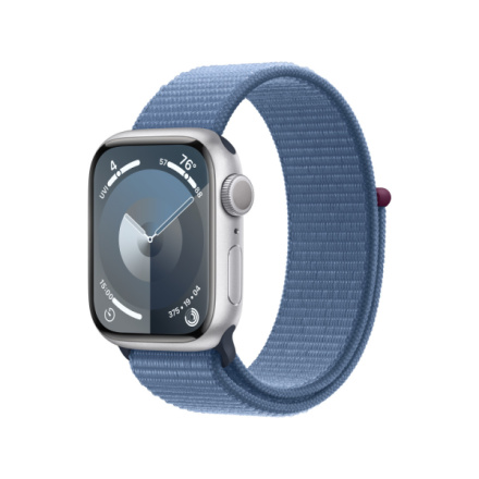 Apple Watch Series 9 41mm Stříbrný hliník s ledově modrým provlékacím sportovním řemínkem MR923QC/A