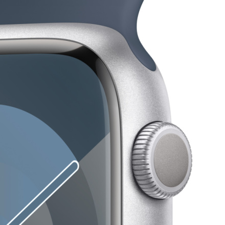 Apple Watch Series 9 45mm Stříbrný hliník s ledově modrým sportovním řemínkem - M/L MR9E3QC/A