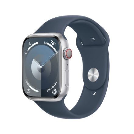 Apple Watch Series 9 45mm Cellular Stříbrný hliník s ledově modrým sportovním řemínkem - M/L MRMH3QC/A