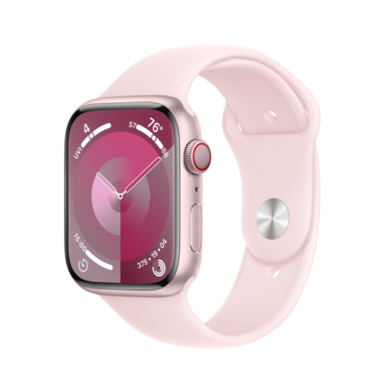 Apple Watch Series 9 45mm Cellular Růžový hliník se světle růžovým sportovním řemínkem - S/M MRMK3QC/A