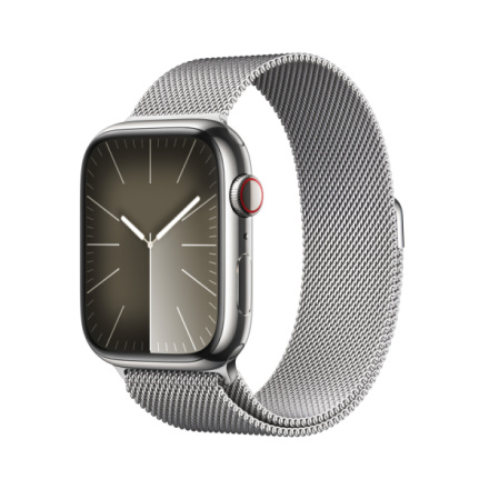 Apple Watch Series 9 45mm Cellular Stříbrný nerez se stříbrným milánským tahem MRMQ3QC/A