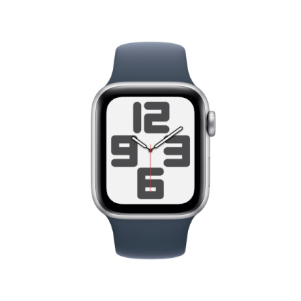 Apple Watch SE Cellular 40mm Stříbrný hliník s bouřkově modrým sportovním řemínkem - S/M MRGJ3QC/A