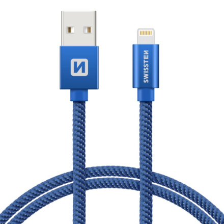 SWISSTEN Textile Lightning, datový kabel, modrý, 2 m 71523308