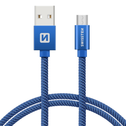 SWISSTEN Textile Micro USB, datový kabel, modrý, 1,2 m 71522208