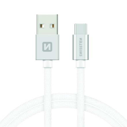 SWISSTEN Textile USB-C, datový kabel, stříbrný, 2 m 71521303