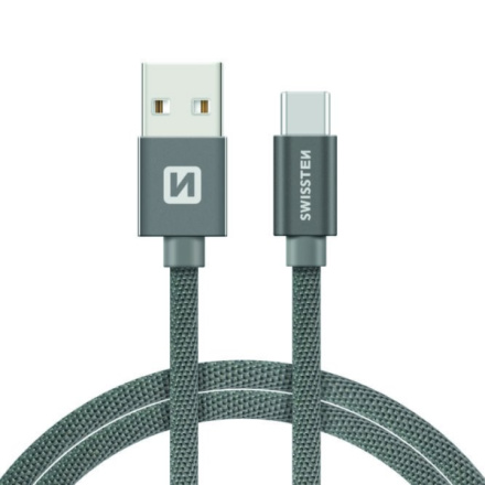 SWISSTEN Textile USB-C, datový kabel, šedý, 2 m 71521302