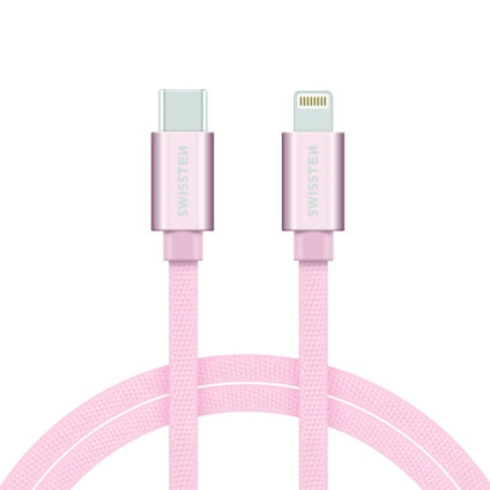 SWISSTEN Textile USB-C / Apple Lightning, datový kabel, růžovo zlatý, 1,2m 71525205
