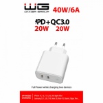 Síťová nabíječka WG 2x/USB-C PD20W+USB-C PD20W - bez kabelu (Bílá), 0591194105678