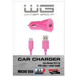 Winner micro-USB autonabíječka 2.1A + datový micro-USB kabel (růžová) 068492