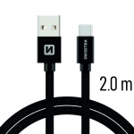 SWISSTEN TEXTILE datový kabel USB - (USB TYP C) 2m černá 71521301