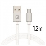 SWISSTEN TEXTILE datový kabel USB - micro USB 1.2m stříbrná 71522203